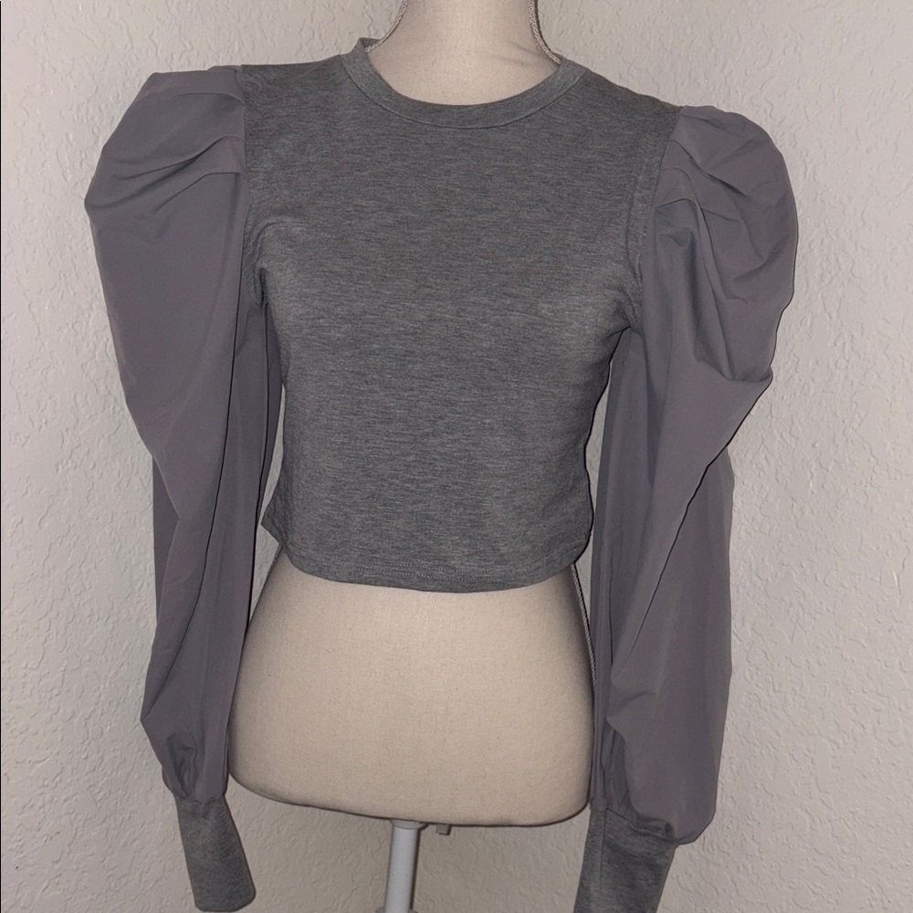 SHEIN Gray Puff Sleeve Crop Top